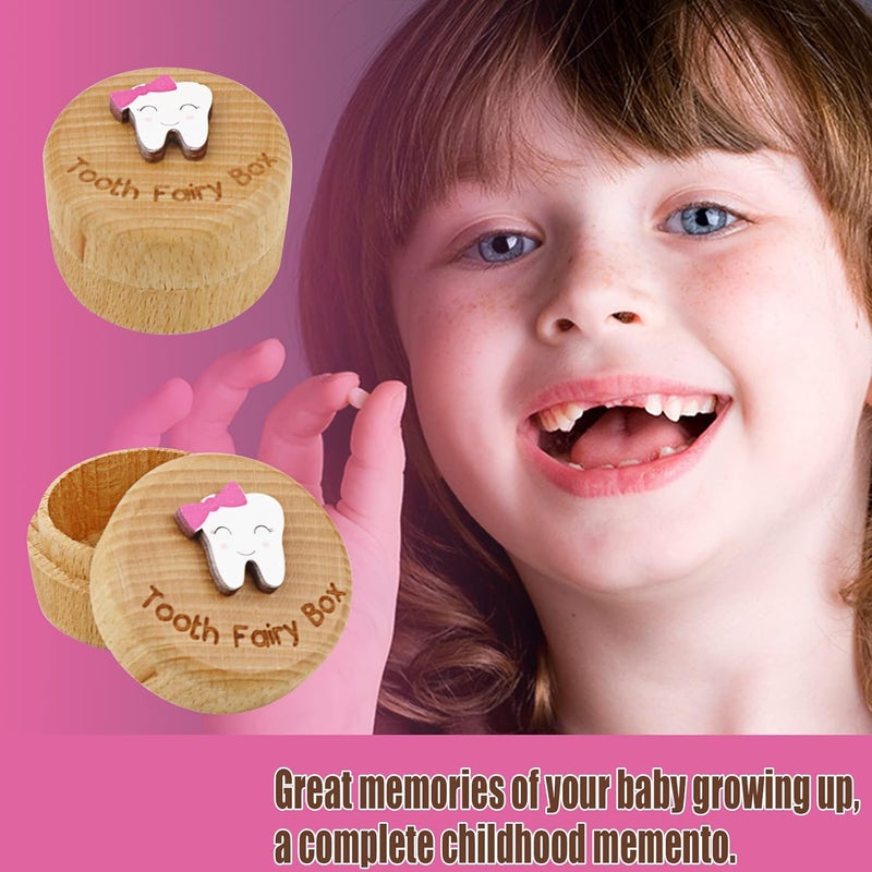 Malihome Tooth Fairy Box for Girls and Boys Wooden Cute Tooth Box with 3D Tooth, Lost Teeth Storage for Kids, Dropped Tooth Keepsake Box Gift (2pcs Pink) - Image 5
